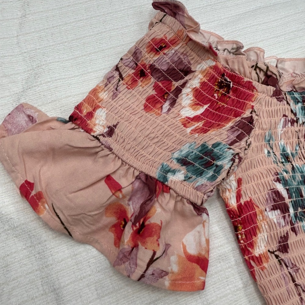 Band of Gypsies Smocked Dress Small‎ Puff Sleeve Fairycore Whimsical Boho Floral - Picture 6 of 12